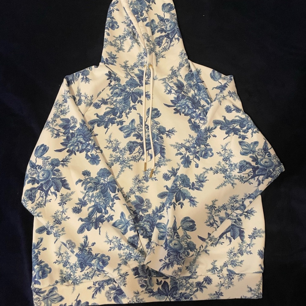 Floral Blue and White Hoodie